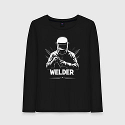 Лонгслив хлопковый женский Сварщик в маске и перчатках, цвет: черный