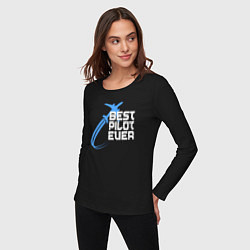 Лонгслив хлопковый женский Лучший пилот всех времен, цвет: черный — фото 2