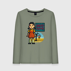 Лонгслив хлопковый женский Пиксельная кукла - Игра в кальмара, цвет: авокадо
