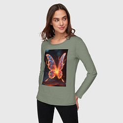 Лонгслив хлопковый женский Огненная бабочка, цвет: авокадо — фото 2