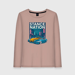 Лонгслив хлопковый женский Stance Nation Supra MK5, Lexus IS300, 240SX, цвет: пыльно-розовый