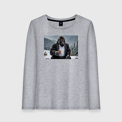 Лонгслив хлопковый женский Горилла в костюме: зимний релакс, цвет: меланж