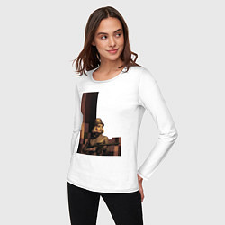Лонгслив хлопковый женский Женщина с автоматом ретрофутуризм поп-арт 1970-е, цвет: белый — фото 2