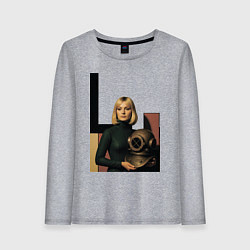 Лонгслив хлопковый женский Девушки и старый водолазный шлем ретрофутуризм поп, цвет: меланж