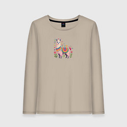 Лонгслив хлопковый женский Альпака с сердечками и цветами, цвет: миндальный