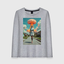 Лонгслив хлопковый женский Девушка в костюме монашки уходит от взрыва, цвет: меланж