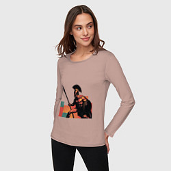 Лонгслив хлопковый женский Спартанец поп-арт, цвет: пыльно-розовый — фото 2