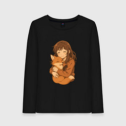 Женский лонгслив Девочка обнимает лису