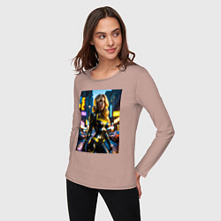 Лонгслив хлопковый женский Черная Канарейка на улице города, цвет: пыльно-розовый — фото 2