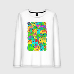 Лонгслив хлопковый женский Яркие тропические рыбки, цвет: белый