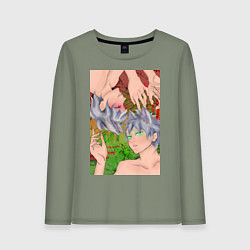 Лонгслив хлопковый женский Кицуне близнецы, цвет: авокадо