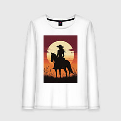 Лонгслив хлопковый женский Всадница в стиле дикого запада, цвет: белый