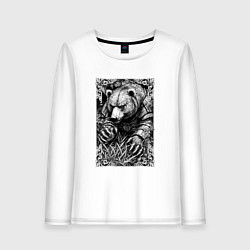 Лонгслив хлопковый женский Атакующий мишка, цвет: белый