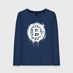 Лонгслив хлопковый женский Биткоин в стиле Бэнкси, цвет: тёмно-синий