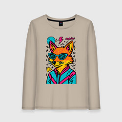 Лонгслив хлопковый женский Лиса поп арт, цвет: миндальный