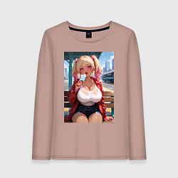 Лонгслив хлопковый женский Симпотная девушка-гяру с мороженным - аниме, цвет: пыльно-розовый