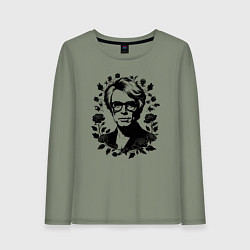 Лонгслив хлопковый женский Энди Уорхол в цветочном обрамлении, цвет: авокадо