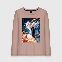Лонгслив хлопковый женский Кошка-маг сражение с драконом, цвет: пыльно-розовый