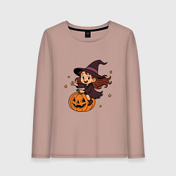Лонгслив хлопковый женский Маленькая ведьмочка, цвет: пыльно-розовый
