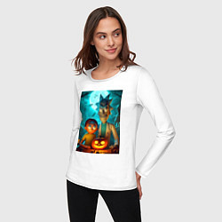 Лонгслив хлопковый женский Rick and Morty with pumpkin - halloween night, цвет: белый — фото 2