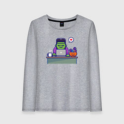 Лонгслив хлопковый женский Франкенштейн за столом, цвет: меланж