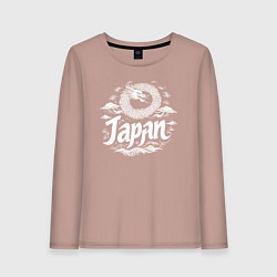 Лонгслив хлопковый женский Японский круглый дракон, цвет: пыльно-розовый