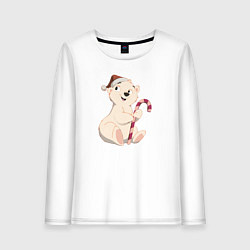 Лонгслив хлопковый женский Медвежонок с конфетой, цвет: белый