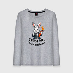 Лонгслив хлопковый женский Кролик с динамитом - Trust me im an engineer, цвет: меланж