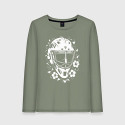 Лонгслив хлопковый женский Шлем-маска в цветочном обрамлении, цвет: авокадо