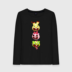 Лонгслив хлопковый женский Happy Three Friends heads, цвет: черный