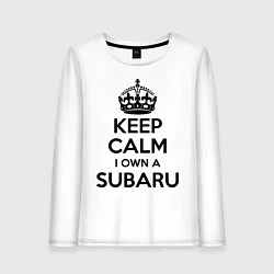 Лонгслив хлопковый женский Keep Calm & I own a Subaru, цвет: белый