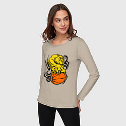 Лонгслив хлопковый женский Тигр с мячом, цвет: миндальный — фото 2