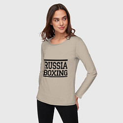 Лонгслив хлопковый женский Russia boxing, цвет: миндальный — фото 2