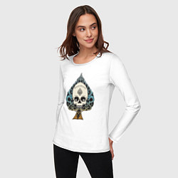 Лонгслив хлопковый женский Череп (skull) (цветной), цвет: белый — фото 2