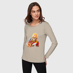 Лонгслив хлопковый женский Super Mario: Builder, цвет: миндальный — фото 2