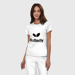 Пижама хлопковая женская Butterfly Logo, цвет: белый — фото 2