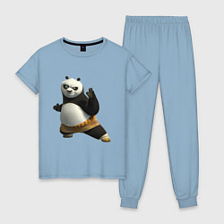 Пижама хлопковая женская Кунг фу Панда цвета мягкое небо — фото 1