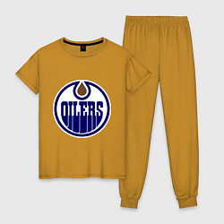 Пижама хлопковая женская Edmonton Oilers, цвет: горчичный