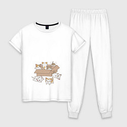 Пижама хлопковая женская Котики в коробке, цвет: белый