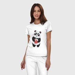 Пижама хлопковая женская Панда с сердечком, цвет: белый — фото 2