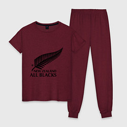 Пижама хлопковая женская New Zeland: All blacks, цвет: меланж-бордовый