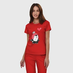 Пижама хлопковая женская Пингвин-девочка с шариком, цвет: красный — фото 2