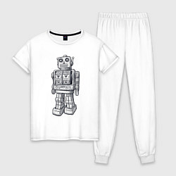 Пижама хлопковая женская Робот, цвет: белый