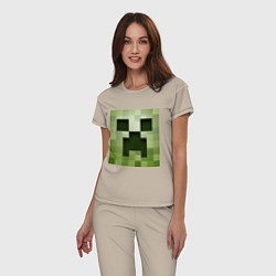 Пижама хлопковая женская Мinecraft creeper, цвет: миндальный — фото 2