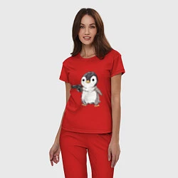 Пижама хлопковая женская Пингвин с пистолетом, цвет: красный — фото 2