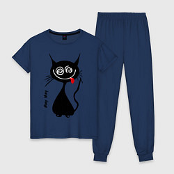 Пижама хлопковая женская Кошка Мяу, цвет: тёмно-синий