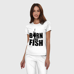 Пижама хлопковая женская Born to fish, цвет: белый — фото 2