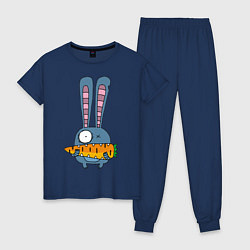 Пижама хлопковая женская Заяц с морковкой, цвет: тёмно-синий
