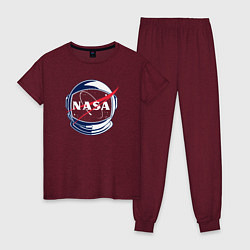 Пижама хлопковая женская NASA цвета меланж-бордовый — фото 1