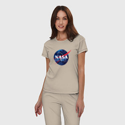 Пижама хлопковая женская NASA: Cosmic Logo, цвет: миндальный — фото 2